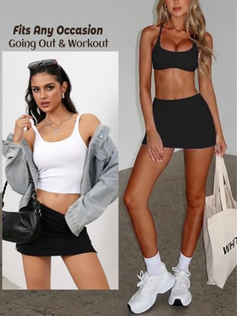 Stretchy Mini Skort with Built-in Shorts, Side Slits, High-Low Hem, Low Rise - Picture 5 of 6